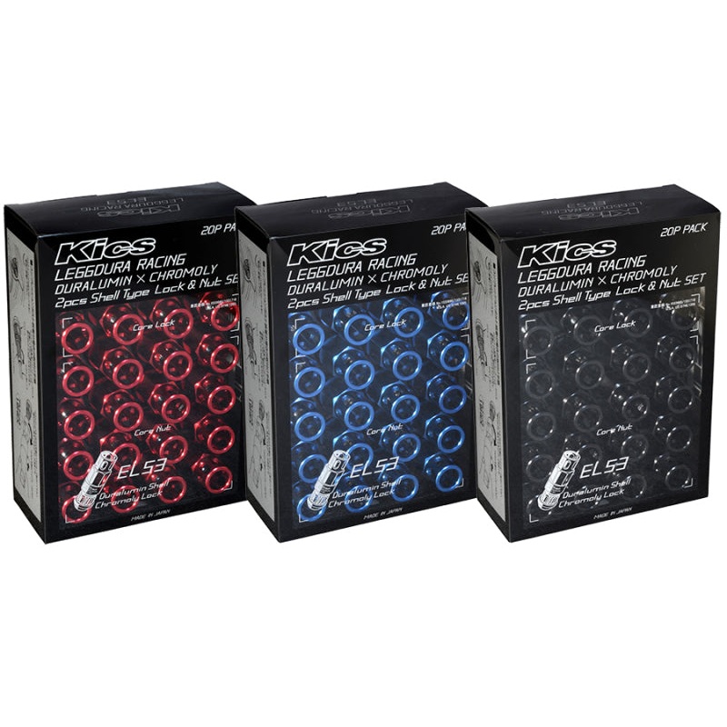 Project Kics Leggdura Racing 53mm EL53 Shell Type Lug Nut 16 Pcs + 4 Locks 12X1.25 Black | WEL5313K
