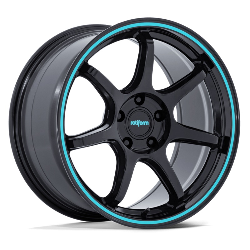 19×10.5 Rotiform RC208 BPU Gloss Black w/ Teal Stripe