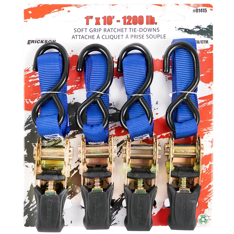 1 x 10  1200 lb. Soft Grip Ratcheting Tie-Downs