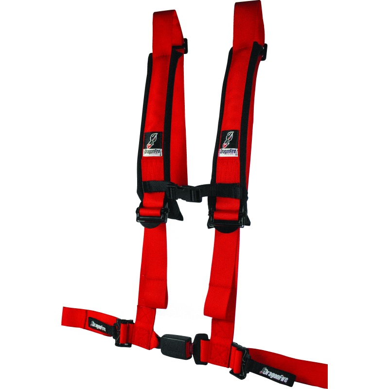 DragonFire Racing Harness H-Style- 4-Point- EZ-Adjust- 2in Buckle- Red