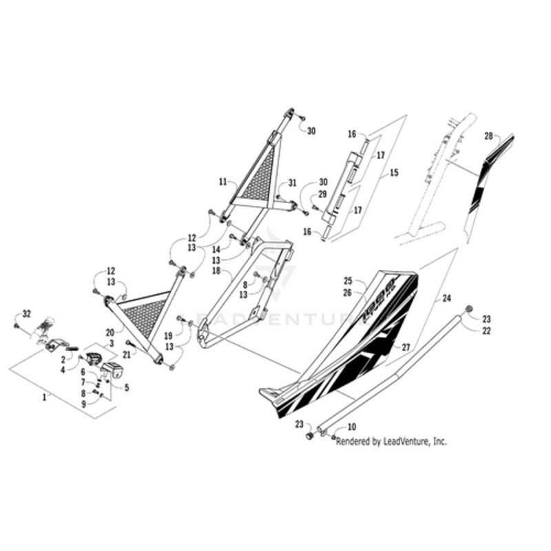 Door Panel W/Decals-Vb-Rear-Right(Wc4 X) (Inc. 25-27) by Arctic Cat