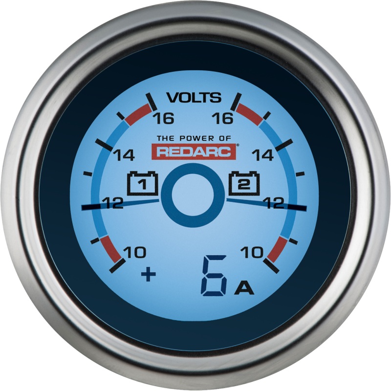 REDARC Dual Battery Voltage Gauge w/Optional Current Display – 52mm