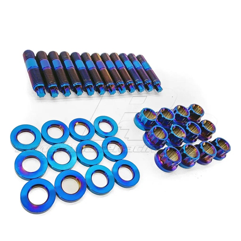 PHR Titanium Stud and Nut Kit, for Turbo Manifolds-Set of (12) for GTE Cylinder Head-(12) 12 Point Nuts with Washers
