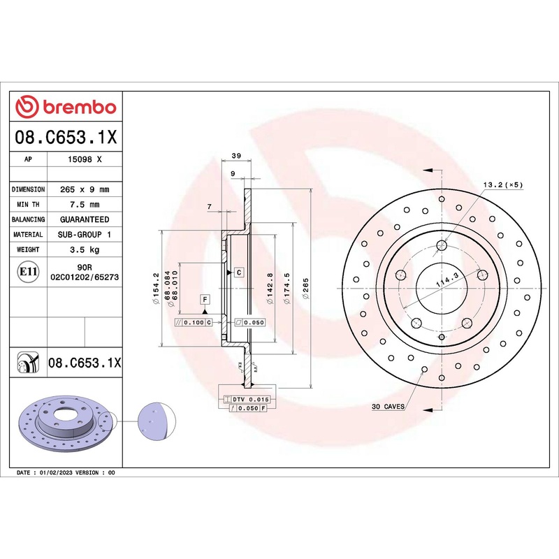 XTRA Drilled Rear Disc Brake Rotor – 08.C653.1X