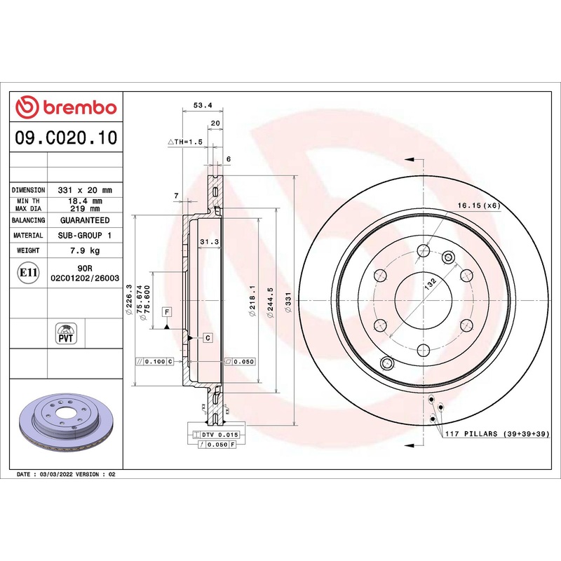 PRIME Rear Disc Brake Rotor – 09.C020.10