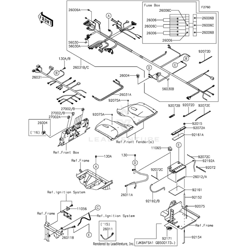 Wire-Lead,Battery(-) by Kawasaki