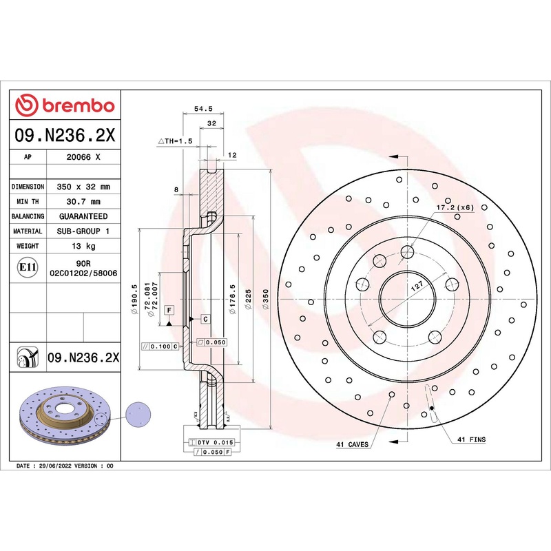 XTRA Drilled Front Disc Brake Rotor – 09.N236.2X