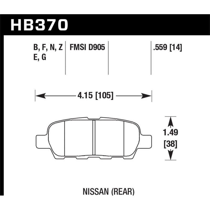Hawk 03-07 350z / G35 / G35X w/o Brembo HPS Street Rear Brake Pads