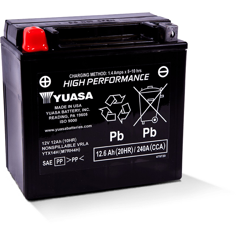 Yuasa YTX14H Maintenance Free AGM 12-Volt Battery