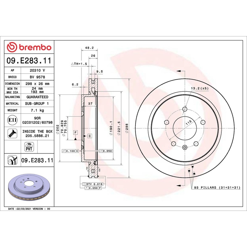 PRIME UV Coated Rear Disc Brake Rotor – 09.E283.11