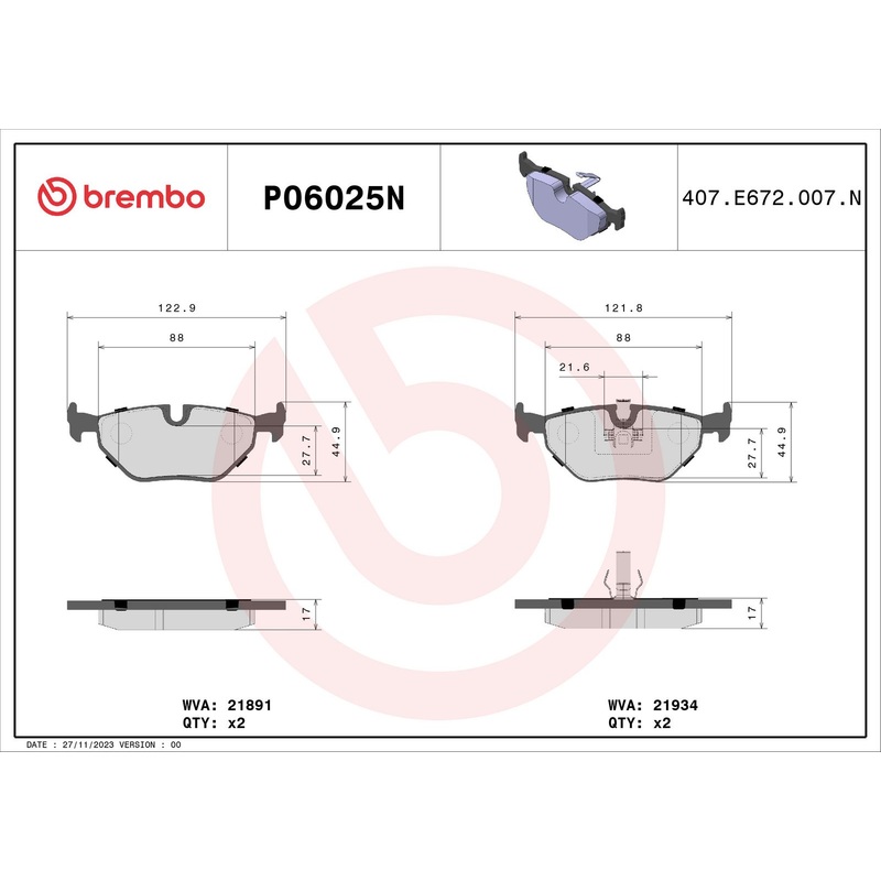 PRIME Ceramic Rear Disc Brake Pad Set – P06025N