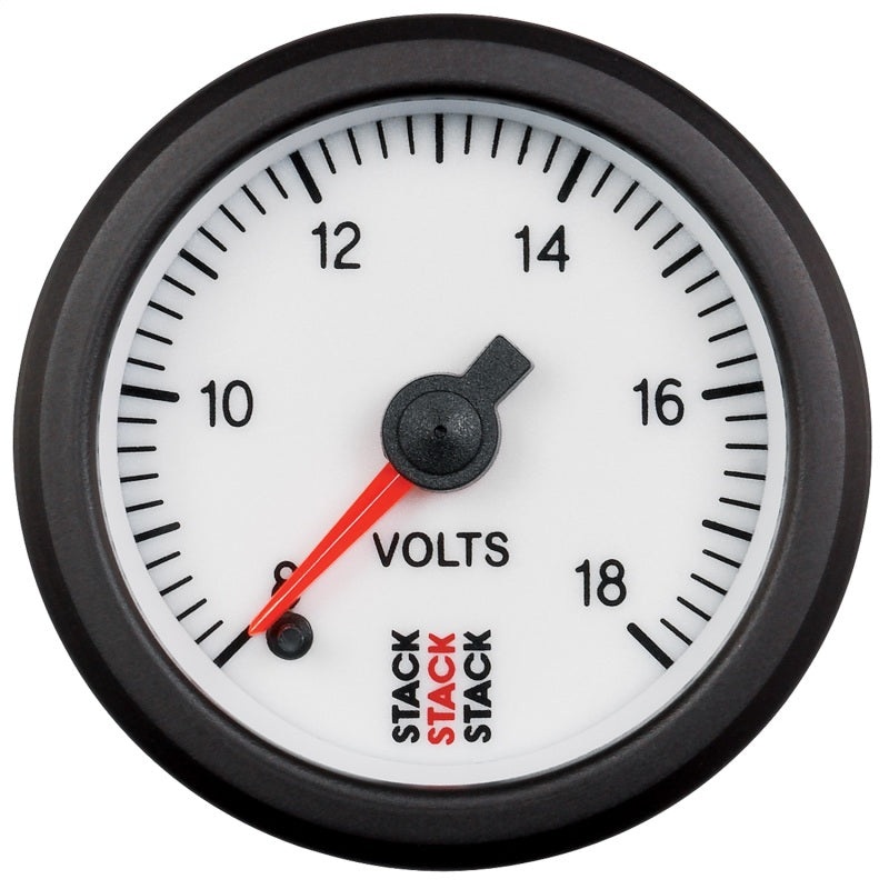Autometer Stack 52mm 8-18V Pro Stepper Motor Battery Voltage Gauge – White