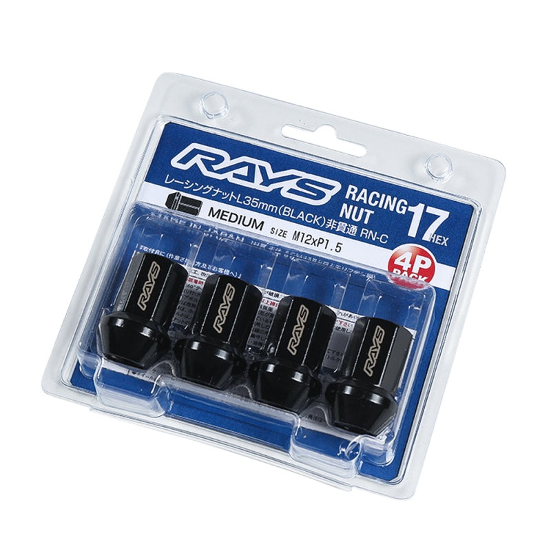 Rays 17 Hex Racing Nut L35 12×1.25 (Closed End) – Black (4 Pieces)