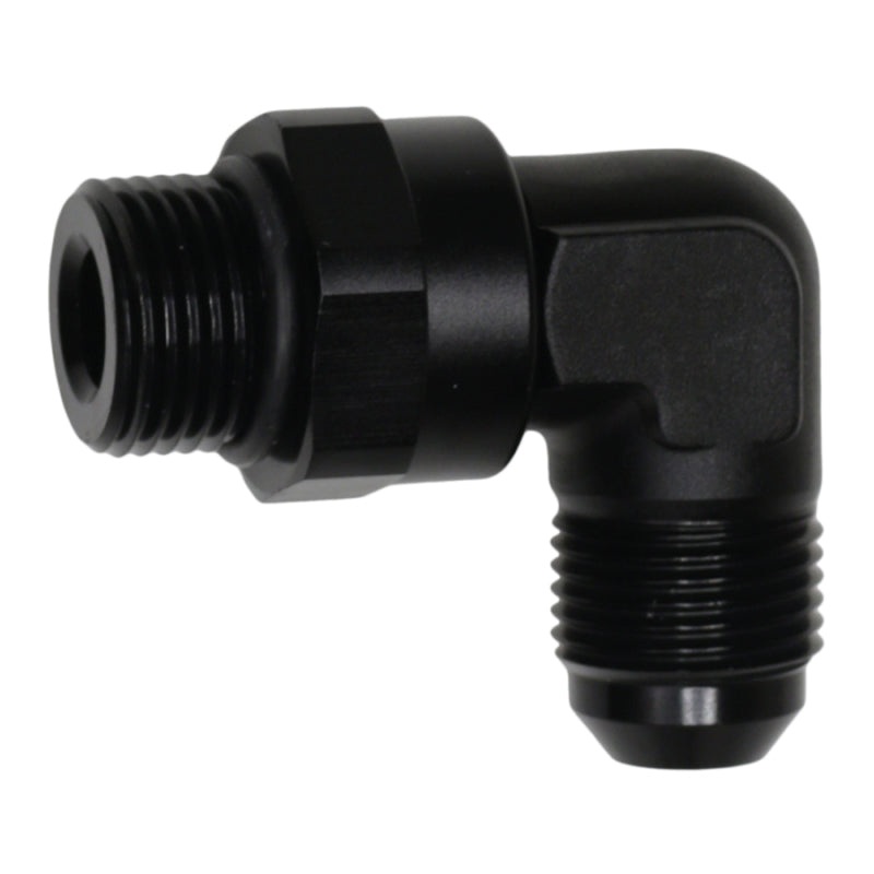 DeatschWerks 8AN ORB Male Swivel to 8AN Male Flare 90-Degree Fitting – Anodized Matte Black