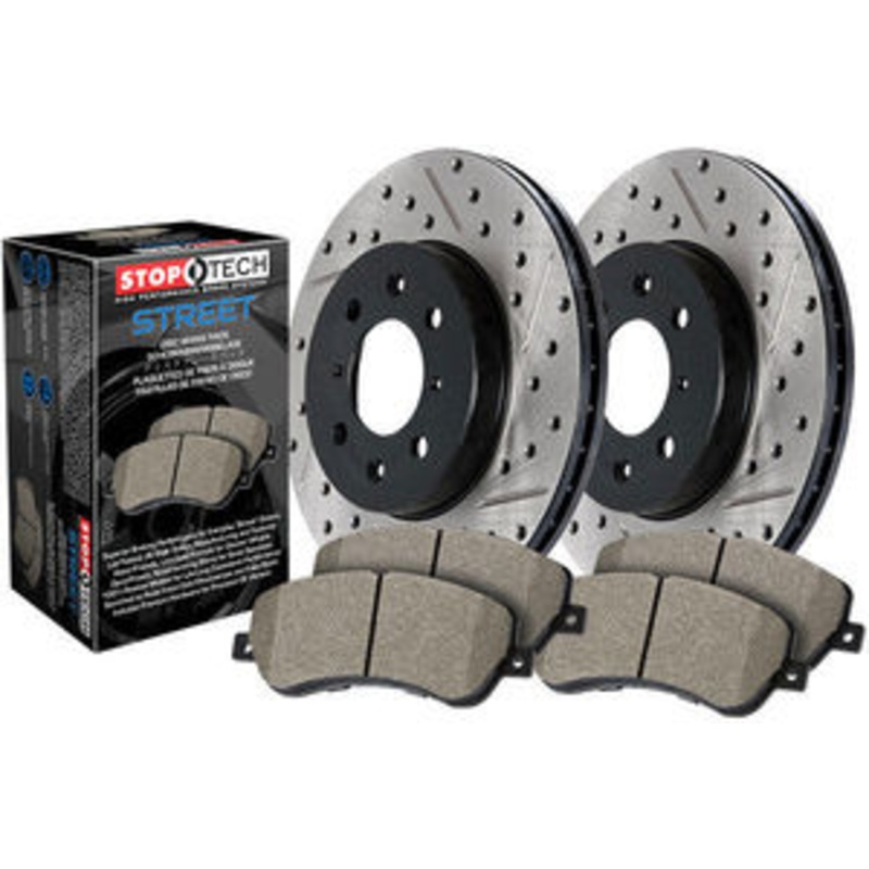 StopTech 11-14 Acura TSX Base / 11-12 Honda Accord Front Rear Drilled Rotor and Brake Pad Kit