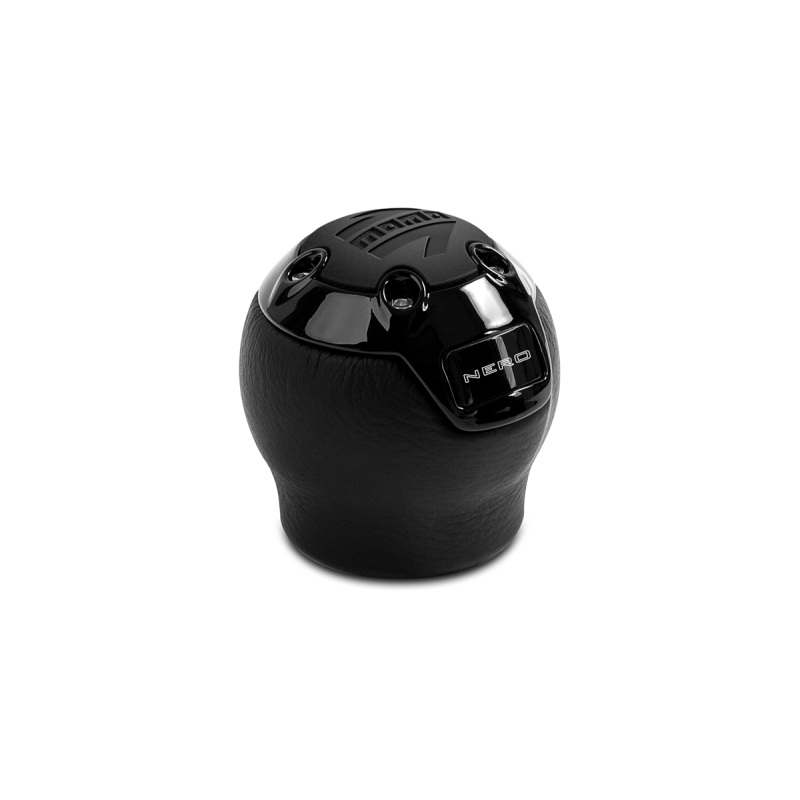 Momo Nero Shift Knob – Black Leather, Black Chrome Insert, with Reverse Lockout