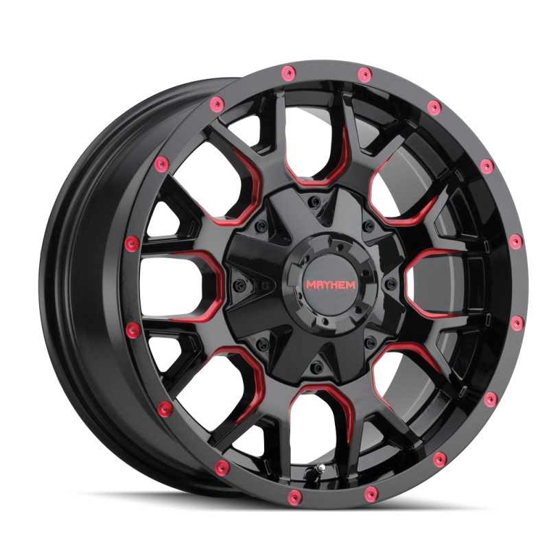Mayhem 8015 Warrior 17×9 / 5×127 BP / 18mm Offset / 87mm Hub Black w/ Prism Red Wheel