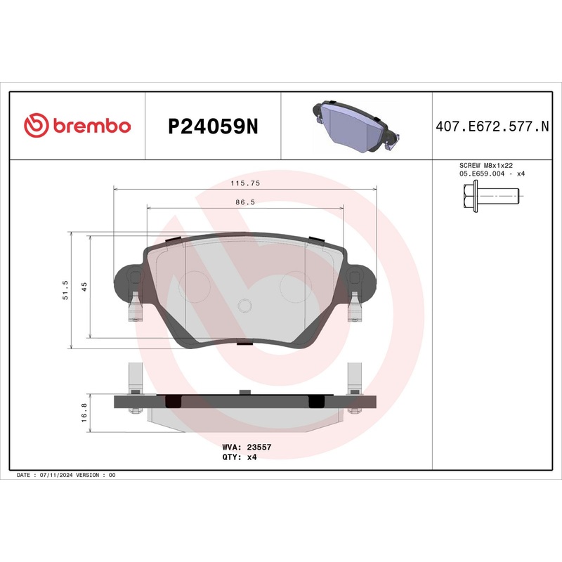 PRIME Ceramic Rear Disc Brake Pad Set – P24059N