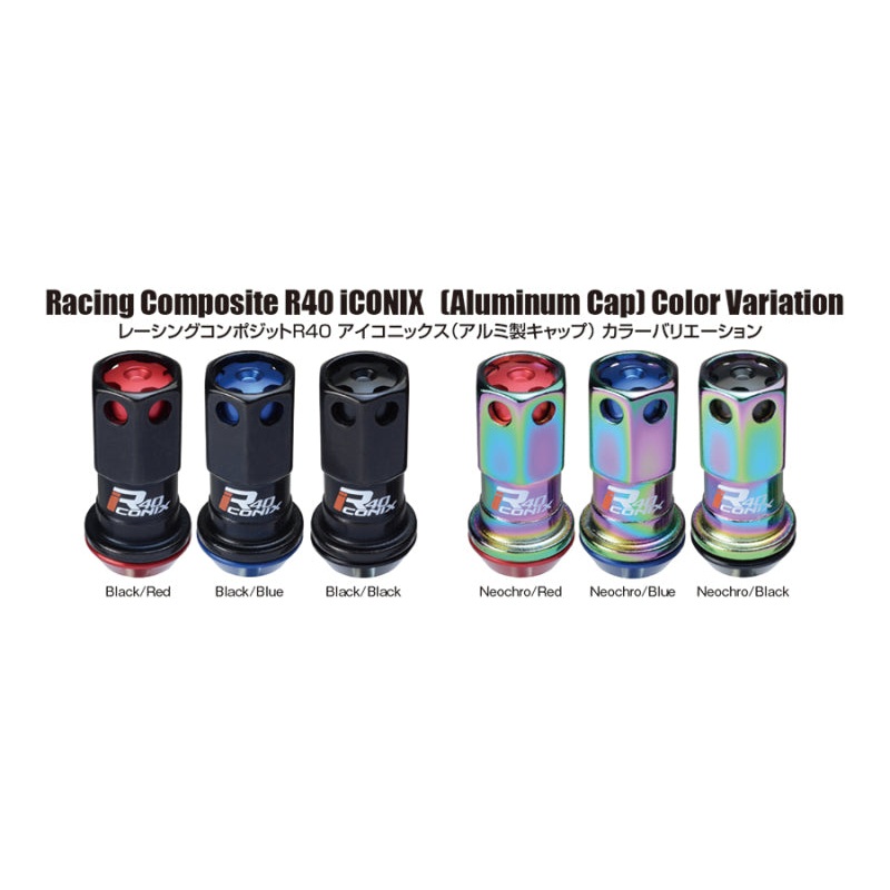Project Kics R40 Iconix Lug Nuts 12×1.50 Neochrome with Black Seat (16+4 Locks / Capless)