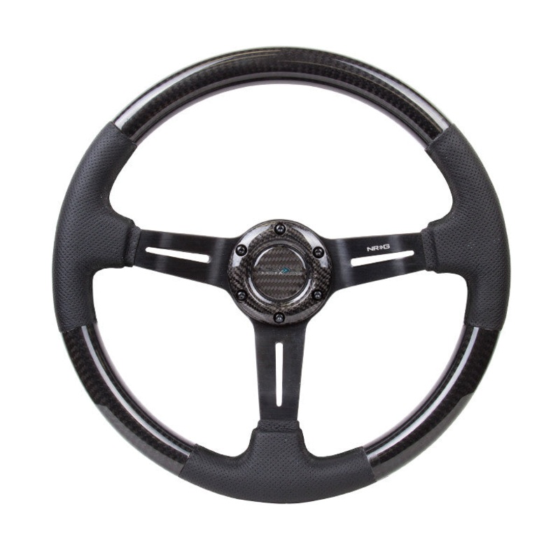 NRG Carbon Fiber Series Steering Wheel Carbon Fiber/Air Leather with Black Stitching (350mm) 1.5″ Deep