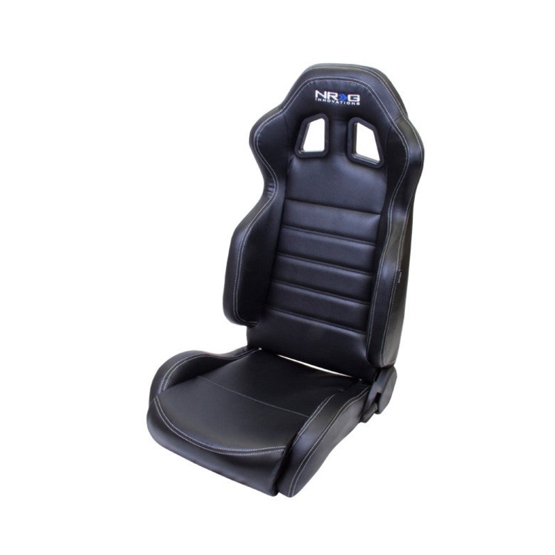 NRG Reclinable Racing Seat Black Leather/White Stitch (Left & Right) – Pair