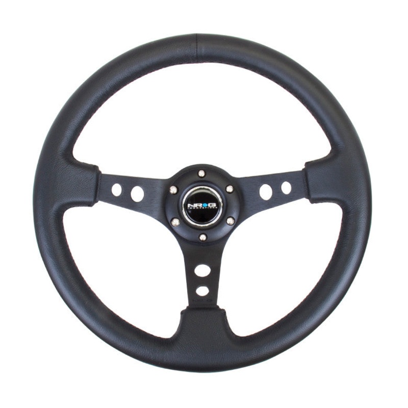 NRG ST-006 Series Steering Wheel (3″ Deep) Black Leather, Black 3 Spoke (350mm)